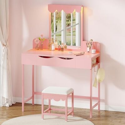 YITAHOME Coiffeuse avec éclairage, tiroirs en Tissu, tiroirs Miroir, luminosité réglable, Coiffeuse avec Portes, Table de Maquillage avec étagère à Bijoux, étagères réglables, Couleur Bois - Publicité YITAHOME Coiffeuse avec éclairage, tiroirs en Tissu, tiroirs Miroir, luminosité réglable, Coiffeuse avec Portes, Table de Maquillage avec étagère à Bijoux, étagères réglables, Couleur Bois - Publicité