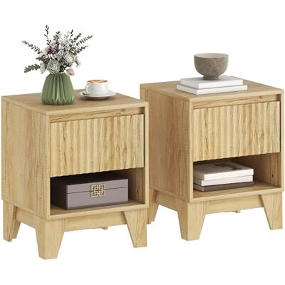 HOMCOM Lot de 2 Tables de Chevet étroites, Table d'appoint avec Compartiment Ouvert et 1 tiroir, Panneaux cannelés pour Chambre à Coucher, Salon, Bois Naturel - Publicité HOMCOM Lot de 2 Tables de Chevet étroites, Table d'appoint avec Compartiment Ouvert et 1 tiroir, Panneaux cannelés pour Chambre à Coucher, Salon, Bois Naturel - Publicité