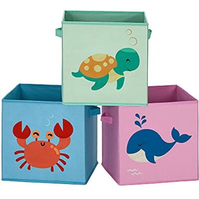 SONGMICS Boîtes de rangement pour enfants, lot de 3, Paniers à jouets, pliables, avec poignées, chambre d'enfant, salle de jeux, thème océan, 30 x 30 x 30 cm, Bleu, Vert et Rose RFB701Y03 - Publicité SONGMICS Boîtes de rangement pour enfants, lot de 3, Paniers à jouets, pliables, avec poignées, chambre d'enfant, salle de jeux, thème océan, 30 x 30 x 30 cm, Bleu, Vert et Rose RFB701Y03 - Publicité