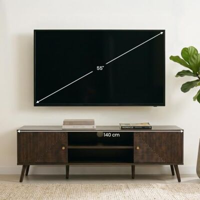 IDIMEX Meuble TV Livia L 140 cm avec 2 Portes et 2 Niches en Bois Brun Foncé Style Cannelé, Design Moderne et Façade Rainurée, Poignées en Métal, pour Téléviseurs jusqu'à 60 - Publicité IDIMEX Meuble TV Livia L 140 cm avec 2 Portes et 2 Niches en Bois Brun Foncé Style Cannelé, Design Moderne et Façade Rainurée, Poignées en Métal, pour Téléviseurs jusqu'à 60 - Publicité