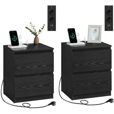 VASAGLE Kailyn Collection Lot de 2, Table de Chevet avec Multiprise, Table d'Appoint, 2 Tiroirs, 2 Prises CA, 2 Ports USB-A, pour Salon, Chambre, Bureau, Moderne, Noir Boisé LET821B02 - Publicité VASAGLE Kailyn Collection Lot de 2, Table de Chevet avec Multiprise, Table d'Appoint, 2 Tiroirs, 2 Prises CA, 2 Ports USB-A, pour Salon, Chambre, Bureau, Moderne, Noir Boisé LET821B02 - Publicité