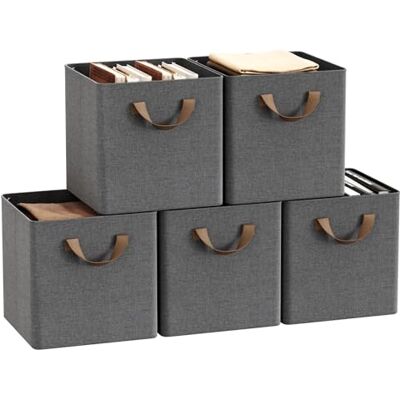 WOLTU Lot de 5 Cubes de Rangement Pliables, Boîtes de Rangement en Tissu, avec Poignée et Cadre en Métal, Gris, 26x26x26,5cm - Publicité WOLTU Lot de 5 Cubes de Rangement Pliables, Boîtes de Rangement en Tissu, avec Poignée et Cadre en Métal, Gris, 26x26x26,5cm - Publicité