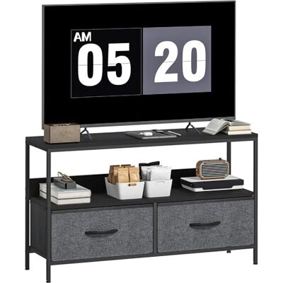 HOMCOM Meuble TV 98 cm, Meuble télé pour téléviseur jusqu'à 47 Pouces avec 1 étagère, 2 tiroirs Pliables et Pieds en Acier, Banc TV pour Salon, Chambre à Coucher, Gris foncé - Publicité HOMCOM Meuble TV 98 cm, Meuble télé pour téléviseur jusqu'à 47 Pouces avec 1 étagère, 2 tiroirs Pliables et Pieds en Acier, Banc TV pour Salon, Chambre à Coucher, Gris foncé - Publicité