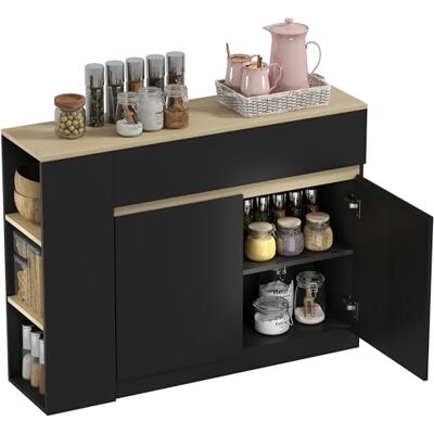 HOMCOM Buffet, Meuble de Rangement, avec Placard 2 Portes, étagère réglable, 2 tiroirs, 3 étagères Ouvertes, 110 x 29,5 x 82 cm, pour Salle à Manger, Salon, Cuisine, Noir - Publicité HOMCOM Buffet, Meuble de Rangement, avec Placard 2 Portes, étagère réglable, 2 tiroirs, 3 étagères Ouvertes, 110 x 29,5 x 82 cm, pour Salle à Manger, Salon, Cuisine, Noir - Publicité