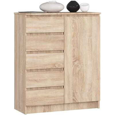 AKORD Kommode K-100 avec 1 Portes et 5 Tiroirs pour Le Salon Chambre à Coucher Moderne Plateau Laminé 16mm 80 x 35 x 97 cm Chêne Sonoma & Chêne Sonoma - Publicité AKORD Kommode K-100 avec 1 Portes et 5 Tiroirs pour Le Salon Chambre à Coucher Moderne Plateau Laminé 16mm 80 x 35 x 97 cm Chêne Sonoma & Chêne Sonoma - Publicité