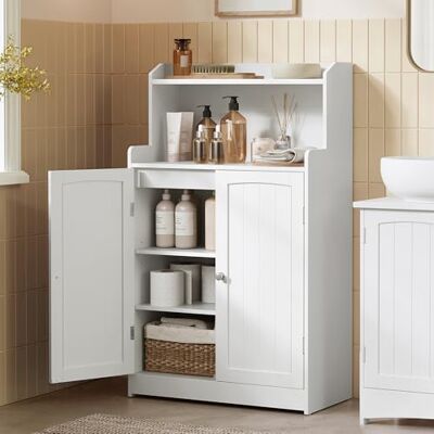 VASAGLE 100 cm de Hauteur Meuble de Salle de Bain, Meuble de Rangement, Armoire, 2 Portes, 2 Étagères Réglables, pour Salle à Manger, Cuisine, Salon, Blanc Nuage BBC770W01 - Publicité VASAGLE 100 cm de Hauteur Meuble de Salle de Bain, Meuble de Rangement, Armoire, 2 Portes, 2 Étagères Réglables, pour Salle à Manger, Cuisine, Salon, Blanc Nuage BBC770W01 - Publicité