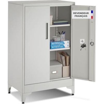 tectake ® Armoire à dossiers 60 x 40 x 100 cm, Portes à Fermeture magnétique verrouillables, 2 étagères réglables, Armoire de Bureau en Acier thermolaqué, Meuble de Rangement Dossiers, Classeurs Gris - Publicité tectake ® Armoire à dossiers 60 x 40 x 100 cm, Portes à Fermeture magnétique verrouillables, 2 étagères réglables, Armoire de Bureau en Acier thermolaqué, Meuble de Rangement Dossiers, Classeurs Gris - Publicité