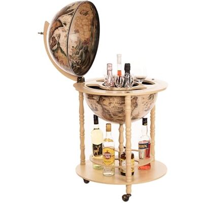 Birendy 45001Grand chariot de bar, en forme de globe terrestre, avec piliers en bois d'eucalyptus massif, blanc ivoire, ouvert, 112 cm de hauteur et 56 cm de largeur, déplaçable par roulettes, style ancien, idéal comme bar décoratif, bar de maison, bar à - Publicité Birendy 45001Grand chariot de bar, en forme de globe terrestre, avec piliers en bois d'eucalyptus massif, blanc ivoire, ouvert, 112 cm de hauteur et 56 cm de largeur, déplaçable par roulettes, style ancien, idéal comme bar décoratif, bar de maison, bar à - Publicité