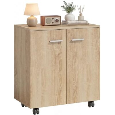 HOMCOM Meuble de Rangement Buffet Bas sur roulettes avec 2 Portes étagère Interne pour Salon, Chambre, Bureau 60 x 35 x 65 cm Bois Naturel - Publicité HOMCOM Meuble de Rangement Buffet Bas sur roulettes avec 2 Portes étagère Interne pour Salon, Chambre, Bureau 60 x 35 x 65 cm Bois Naturel - Publicité