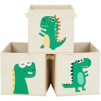SONGMICS Lot de 3 Boîtes de Rangement Enfant, Organisateurs de Jouets 30 x 30 x 30 cm, Cubes Pliables avec Poignées, Chambre, Salle de Jeux, Motifs Dinosaure, Beige RFB704W03 - Publicité SONGMICS Lot de 3 Boîtes de Rangement Enfant, Organisateurs de Jouets 30 x 30 x 30 cm, Cubes Pliables avec Poignées, Chambre, Salle de Jeux, Motifs Dinosaure, Beige RFB704W03 - Publicité