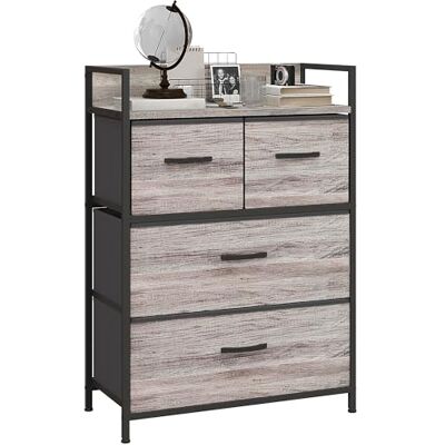 HOMCOM Commode Chambre Meuble de Rangement Commode 4 tiroirs en Tissu Pliables et Amovibles avec étagère Ouverte et Cadre en métal, chiffonnier pour Salon, Chambre, entrée, Effet Bois Gris - Publicité HOMCOM Commode Chambre Meuble de Rangement Commode 4 tiroirs en Tissu Pliables et Amovibles avec étagère Ouverte et Cadre en métal, chiffonnier pour Salon, Chambre, entrée, Effet Bois Gris - Publicité