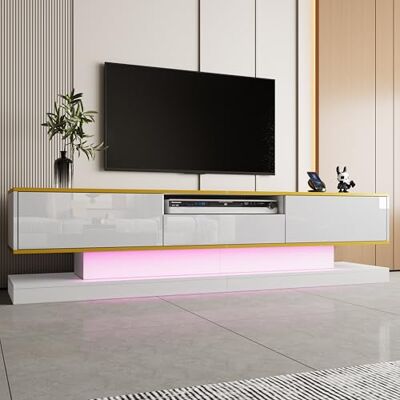 BTM Meuble TV Moderne 3 Tiroirs Compartiment Ouvert, Haute Brillance LED Couleurs Changeantes, 180x38x45 cm - Publicité BTM Meuble TV Moderne 3 Tiroirs Compartiment Ouvert, Haute Brillance LED Couleurs Changeantes, 180x38x45 cm - Publicité