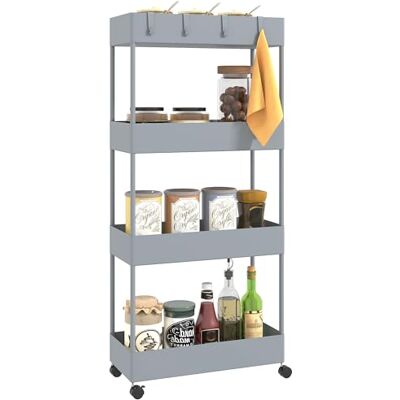 HOMCOM Chariot de cuisine de rangement à 4 niveaux avec roulettes 4 paniers et 4 crochets amovibles pour salle à manger, salle de bain, salon, 40 x 19 x 90 cm, gris - Publicité HOMCOM Chariot de cuisine de rangement à 4 niveaux avec roulettes 4 paniers et 4 crochets amovibles pour salle à manger, salle de bain, salon, 40 x 19 x 90 cm, gris - Publicité