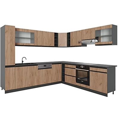 Vicco Cuisine en Angle R-Line, Chêne doré/Anthracite, 277x60cm J-Shape, PT Anthracite, adapté à Une Composition et Une Extension Flexibles - Publicité Vicco Cuisine en Angle R-Line, Chêne doré/Anthracite, 277x60cm J-Shape, PT Anthracite, adapté à Une Composition et Une Extension Flexibles - Publicité