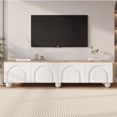 Merax Meuble TV 180 cm, TV Schrank avec 4 Portes de Rangement, Lowboard TV 80 Pouces, TV Stand,Meuble télé Bois Naturel et Blanc, Meuble TV Salon Design Minimaliste - Publicité Merax Meuble TV 180 cm, TV Schrank avec 4 Portes de Rangement, Lowboard TV 80 Pouces, TV Stand,Meuble télé Bois Naturel et Blanc, Meuble TV Salon Design Minimaliste - Publicité