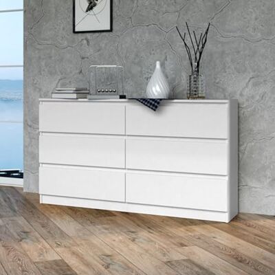 Home Collective Commode, Chambre Couloir, Armoire, Sideboard, highboard avec 6 tiroirs, Largeur 140 cm Hauteur 75 Blanc Parfait pour Le Salon, la Chambre ou la Salle à Manger - Publicité Home Collective Commode, Chambre Couloir, Armoire, Sideboard, highboard avec 6 tiroirs, Largeur 140 cm Hauteur 75 Blanc Parfait pour Le Salon, la Chambre ou la Salle à Manger - Publicité