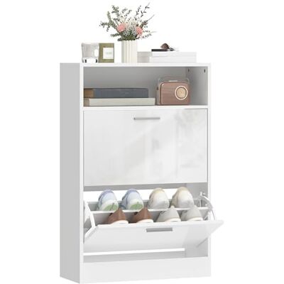 HOMCOM Meuble à Chaussures 8 Paires, Armoire à Chaussures étroite 2 tiroirs rabattables à Haute Brillance, étagères réglables et Compartiment Ouvert, pour Couloir et entrée, 59 x 24 x 90 cm, Blanc - Publicité HOMCOM Meuble à Chaussures 8 Paires, Armoire à Chaussures étroite 2 tiroirs rabattables à Haute Brillance, étagères réglables et Compartiment Ouvert, pour Couloir et entrée, 59 x 24 x 90 cm, Blanc - Publicité