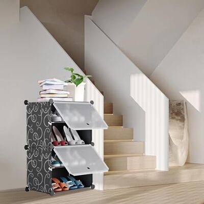 LANTUS Étagère à Chaussures avec 4 Compartiments, Boîte à Chaussures, Armoire à Chaussures, Étagère Modulable en Plastique, Compartiment de 44 x 32 x 65 cm (Noir) - Publicité LANTUS Étagère à Chaussures avec 4 Compartiments, Boîte à Chaussures, Armoire à Chaussures, Étagère Modulable en Plastique, Compartiment de 44 x 32 x 65 cm (Noir) - Publicité