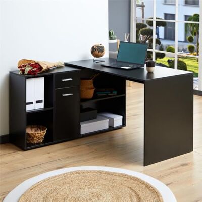 IDIMEX Bureau d'angle Carmen avec Meuble de Rangement intégré 4 étagères 1 Porte et 1 tiroir, décor Noir Mat - Publicité IDIMEX Bureau d'angle Carmen avec Meuble de Rangement intégré 4 étagères 1 Porte et 1 tiroir, décor Noir Mat - Publicité