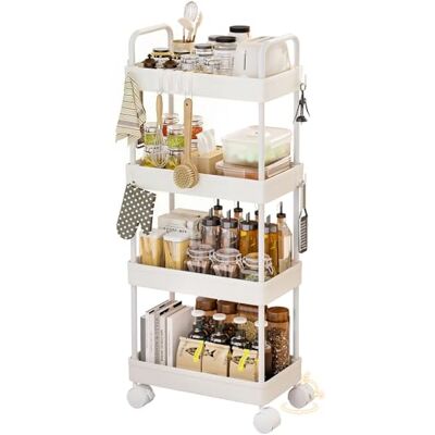 Yorbay Chariot de cuisine à 4 niveaux : étagère étroite sur roulettes en métal et plastique Chariot de rangement pour cuisine, salle de bain, buanderie, chambre à coucher avec poignées - Publicité Yorbay Chariot de cuisine à 4 niveaux : étagère étroite sur roulettes en métal et plastique Chariot de rangement pour cuisine, salle de bain, buanderie, chambre à coucher avec poignées - Publicité