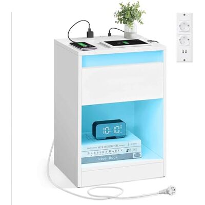VASAGLE Kailyn Collection Table de Nuit avec Multiprise, Table d’Appoint avec Lumières LED Réglables, Tiroir, 2 Prises, 2 Ports USB, Moderne, pour Chambre, Salon, Blanc Nuage LET618T15 - Publicité VASAGLE Kailyn Collection Table de Nuit avec Multiprise, Table d’Appoint avec Lumières LED Réglables, Tiroir, 2 Prises, 2 Ports USB, Moderne, pour Chambre, Salon, Blanc Nuage LET618T15 - Publicité
