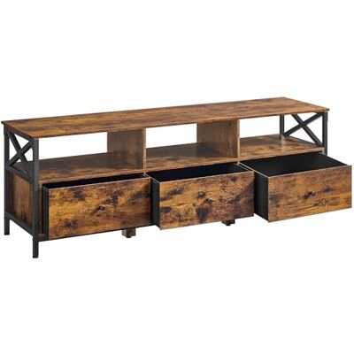 VASAGLE Meuble TV pour Télévision jusqu'à 65 Pouces, Support Télé, 3 Tiroirs en Tissu, 3 Étagères, 147 x 40 x 50 cm, Salon, Chambre, Cadre en Acier, Marron Rustique et Noir LTV304KD01 - Publicité VASAGLE Meuble TV pour Télévision jusqu'à 65 Pouces, Support Télé, 3 Tiroirs en Tissu, 3 Étagères, 147 x 40 x 50 cm, Salon, Chambre, Cadre en Acier, Marron Rustique et Noir LTV304KD01 - Publicité
