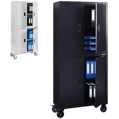 AREBOS Meuble de Bureau Noir 195 x 40 x 90 cm Lot de 2 4 Portes avec roulettes Tablettes réglables en Hauteur avec Serrure à Cylindre - Publicité AREBOS Meuble de Bureau Noir 195 x 40 x 90 cm Lot de 2 4 Portes avec roulettes Tablettes réglables en Hauteur avec Serrure à Cylindre - Publicité