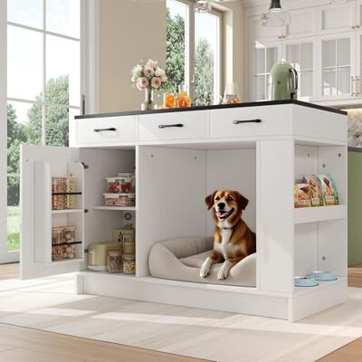 Merax Îlot de cuisine et buffet avec tiroirs, portes et étagère à épices Armoire de cuisine autoportante avec espace de rangement et espace de repos intégré pour animaux de compagnie pour chats et - Publicité Merax Îlot de cuisine et buffet avec tiroirs, portes et étagère à épices Armoire de cuisine autoportante avec espace de rangement et espace de repos intégré pour animaux de compagnie pour chats et - Publicité