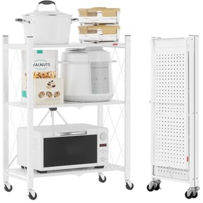 DEANIC Étagères de Rangement Pliantes en métal à 3 Niveaux pour Rangement de Cuisine, Garde-Manger, bibliothèque pour Salon, 61 x 85 x 28 cm, Blanc - Publicité DEANIC Étagères de Rangement Pliantes en métal à 3 Niveaux pour Rangement de Cuisine, Garde-Manger, bibliothèque pour Salon, 61 x 85 x 28 cm, Blanc - Publicité