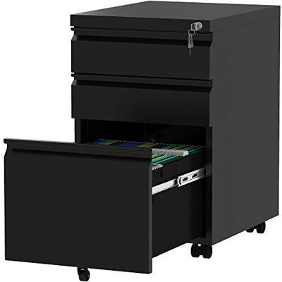 YITAHOME Fully Assembled 3-Drawers Lockable File Cabinet for Letter/Legal/A4 Size, Home Office Mobile Filing Cabinet with Wheel, Anti-Tipping Under Desk File Storage Cabinets, Black, 46 x 39 x 62cm - Publicité YITAHOME Fully Assembled 3-Drawers Lockable File Cabinet for Letter/Legal/A4 Size, Home Office Mobile Filing Cabinet with Wheel, Anti-Tipping Under Desk File Storage Cabinets, Black, 46 x 39 x 62cm - Publicité