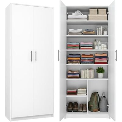 Home Collective Armoire Polyvalente Blanc 74 cm Largeur 180 cm Hauteur avec Huit Compartiments, Armoire de Rangement en Bois MDF - Publicité Home Collective Armoire Polyvalente Blanc 74 cm Largeur 180 cm Hauteur avec Huit Compartiments, Armoire de Rangement en Bois MDF - Publicité