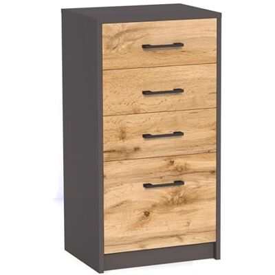 Home Collective Commode avec 4 tiroirs avec surface mate, commode de 45 cm de large, armoire en bois, commode avec tiroirs, buffet, buffet haut, buffet, chambre, salon, couloir, bureau, organiseur, chêne graphite - Publicité Home Collective Commode avec 4 tiroirs avec surface mate, commode de 45 cm de large, armoire en bois, commode avec tiroirs, buffet, buffet haut, buffet, chambre, salon, couloir, bureau, organiseur, chêne graphite - Publicité