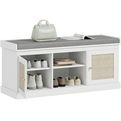 HOMCOM Banc à Chaussures Armoire à Chaussures Banc de Couloir bohème avec Assise rembourrée Portes Avant en rotin Etagère Ouverte Etagère réglable pour 9 Paires de Chaussures pour Hall d'entrée - Publicité HOMCOM Banc à Chaussures Armoire à Chaussures Banc de Couloir bohème avec Assise rembourrée Portes Avant en rotin Etagère Ouverte Etagère réglable pour 9 Paires de Chaussures pour Hall d'entrée - Publicité