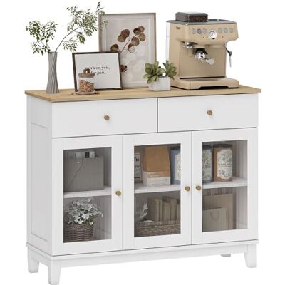 HOMCOM Buffet Salon, Meuble de Rangement avec 2 placards à Portes en Verre trempé nervuré, étagères réglables et 2 tiroirs, Buffet Salle à Manger et Salon, 100 x 35 x 80,3 cm, Blanc - Publicité HOMCOM Buffet Salon, Meuble de Rangement avec 2 placards à Portes en Verre trempé nervuré, étagères réglables et 2 tiroirs, Buffet Salle à Manger et Salon, 100 x 35 x 80,3 cm, Blanc - Publicité