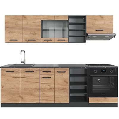 Vicco Cuisine R-Line, Chêne doré/Anthracite, 240cm, PT Anthracite, Compatible avec d'autres modules R-Line - Publicité Vicco Cuisine R-Line, Chêne doré/Anthracite, 240cm, PT Anthracite, Compatible avec d'autres modules R-Line - Publicité