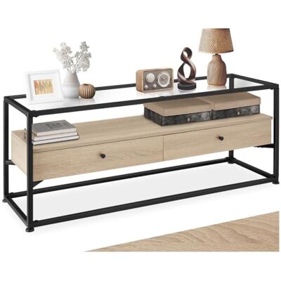 tectake ® Buffet Salon, Salle a Manger 121,5 x 41,5 x 50,5 cm, Plateau en Verre 115,8 x 35,8 x 0,5 cm, Buffet Bas Style Industriel, Vaisselier, 2 tiroirs, Meuble de Rangement, Meuble Salon, Bois Clair - Publicité tectake ® Buffet Salon, Salle a Manger 121,5 x 41,5 x 50,5 cm, Plateau en Verre 115,8 x 35,8 x 0,5 cm, Buffet Bas Style Industriel, Vaisselier, 2 tiroirs, Meuble de Rangement, Meuble Salon, Bois Clair - Publicité