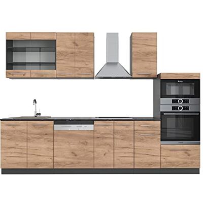 Vicco Cuisine Fame-Line, Chêne doré/Anthracite, 300cm avec Armoire Haute, PT Anthracite, Extensible avec des modules supplémentaires et Disposition Variable - Publicité Vicco Cuisine Fame-Line, Chêne doré/Anthracite, 300cm avec Armoire Haute, PT Anthracite, Extensible avec des modules supplémentaires et Disposition Variable - Publicité