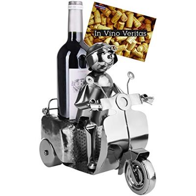 BRUBAKER Porte-Bouteille de vin Conducteur de Scooter Sculpture en Métal Carte de voeux INCL. Idée Cadeau Originale - Publicité BRUBAKER Porte-Bouteille de vin Conducteur de Scooter Sculpture en Métal Carte de voeux INCL. Idée Cadeau Originale - Publicité