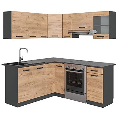 Vicco Cuisine d'angle Rick, Chêne doré/Anthracite, 190x46cm, AP Anthracite, avec des éléments modulaires Extensibles pour Une Planification de Cuisine Flexible - Publicité Vicco Cuisine d'angle Rick, Chêne doré/Anthracite, 190x46cm, AP Anthracite, avec des éléments modulaires Extensibles pour Une Planification de Cuisine Flexible - Publicité