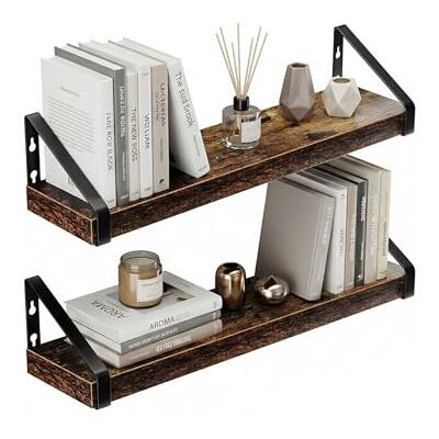 PURELLEL Étagère Murale, Étagère Suspendue, Lot de 2, Tablette, 2 Options de Montage, 60 Cm, pour Salon, Cuisine, Bureau, Salle de Bains, Brun Vintage - Publicité PURELLEL Étagère Murale, Étagère Suspendue, Lot de 2, Tablette, 2 Options de Montage, 60 Cm, pour Salon, Cuisine, Bureau, Salle de Bains, Brun Vintage - Publicité