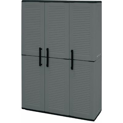 ART Armoire extérieure ou intérieure, 3 portes et 3 niveaux en polypropylène ajustables, 100% fabriqués en Itala, 102x37h163 cm, couleur grise - Publicité ART Armoire extérieure ou intérieure, 3 portes et 3 niveaux en polypropylène ajustables, 100% fabriqués en Itala, 102x37h163 cm, couleur grise - Publicité