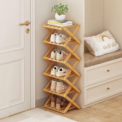 XZXWZX Étagère à Chaussures Pliable, Range-Chaussures Vertical en Bambou, Haut pour Petits Espaces, Étagère à Chaussures Étroite Multifonctionnelle pour Entrée, Chambre, Couloir, Couleur Bois, 6 Niveaux - Publicité XZXWZX Étagère à Chaussures Pliable, Range-Chaussures Vertical en Bambou, Haut pour Petits Espaces, Étagère à Chaussures Étroite Multifonctionnelle pour Entrée, Chambre, Couloir, Couleur Bois, 6 Niveaux - Publicité
