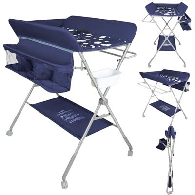LANTUS Commode à langer pliable pour bébé,Table à langer mobile avec ceinture de sécurité et compartiments de rangement,Combinaison à langer,Nés Design Ergonomique-80 * 58 * 90cm-bleu marine - Publicité LANTUS Commode à langer pliable pour bébé,Table à langer mobile avec ceinture de sécurité et compartiments de rangement,Combinaison à langer,Nés Design Ergonomique-80 * 58 * 90cm-bleu marine - Publicité