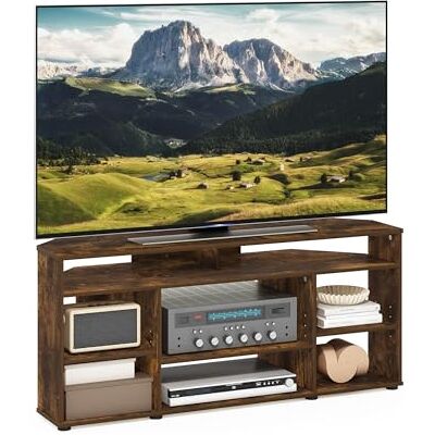 Furinno Jensen Meuble TV d'angle, Console TV pour Téléviseurs Jusqu'À 55 Pouces, pour Salon Ou Chambre, Pin Ambré - Publicité Furinno Jensen Meuble TV d'angle, Console TV pour Téléviseurs Jusqu'À 55 Pouces, pour Salon Ou Chambre, Pin Ambré - Publicité
