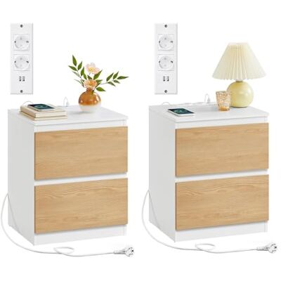 VASAGLE Kailyn Collection Lot de 2, Table de Chevet avec Multiprise, Table d'Appoint, 2 Tiroirs, 2 Prises CA, 2 Ports USB-A, pour Salon, Chambre, Bureau, Moderne, Jaune Amande LET821Y02 - Publicité VASAGLE Kailyn Collection Lot de 2, Table de Chevet avec Multiprise, Table d'Appoint, 2 Tiroirs, 2 Prises CA, 2 Ports USB-A, pour Salon, Chambre, Bureau, Moderne, Jaune Amande LET821Y02 - Publicité