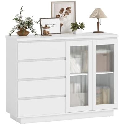 HOMCOM Commode Chambre, Meuble de Rangement avec 4 tiroirs et 2 Portes en Verre trempé, étagère réglable, Armoire Salon, Buffet Cuisine et Salle à Manger 120 x 40 x 91 cm, Blanc - Publicité HOMCOM Commode Chambre, Meuble de Rangement avec 4 tiroirs et 2 Portes en Verre trempé, étagère réglable, Armoire Salon, Buffet Cuisine et Salle à Manger 120 x 40 x 91 cm, Blanc - Publicité