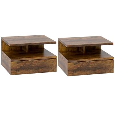 HOMCOM Set de 2 Tables de Chevet suspendues Modernes pour la Chambre à Coucher, Tables de Chevet avec tiroir et étagère en Bois, 35x32x22.5cm, Rustic Brown - Publicité HOMCOM Set de 2 Tables de Chevet suspendues Modernes pour la Chambre à Coucher, Tables de Chevet avec tiroir et étagère en Bois, 35x32x22.5cm, Rustic Brown - Publicité