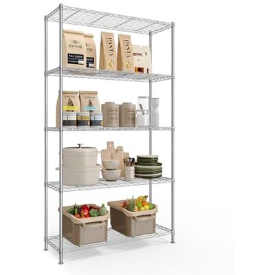 SONGMICS Étagère, Tablettes Réglables, Étagère de Rangement, pour Garage, Chambre, Salon, Dressing, Cuisine, Cellier, 5 Niveaux, 30 x 90 x 161 cm, Argent LGR195EA01 - Publicité SONGMICS Étagère, Tablettes Réglables, Étagère de Rangement, pour Garage, Chambre, Salon, Dressing, Cuisine, Cellier, 5 Niveaux, 30 x 90 x 161 cm, Argent LGR195EA01 - Publicité