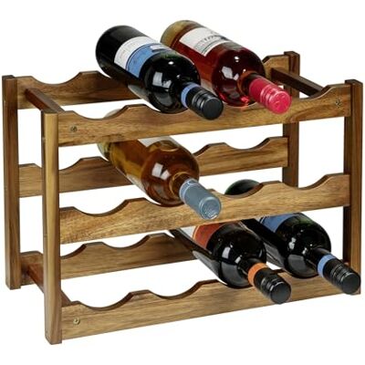 WENKO Casier à vin modèle Fondi en Bois d'acacia Massif pour 12 Bouteilles sur 3 Niveaux, Finition de qualité, Design Rustique, Dimensions 42 x 28 x 21 cm, Marron - Publicité WENKO Casier à vin modèle Fondi en Bois d'acacia Massif pour 12 Bouteilles sur 3 Niveaux, Finition de qualité, Design Rustique, Dimensions 42 x 28 x 21 cm, Marron - Publicité