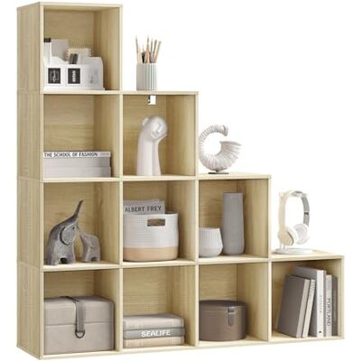 WOLTU Étagère à Livres, Étagère d'Escalier avec 10 Cubes, en Bois d'Ingénierie Chêne Clair pour Salon, Bureau, Chambre à Coucher, 120x30x120cm, SK062hei - Publicité WOLTU Étagère à Livres, Étagère d'Escalier avec 10 Cubes, en Bois d'Ingénierie Chêne Clair pour Salon, Bureau, Chambre à Coucher, 120x30x120cm, SK062hei - Publicité